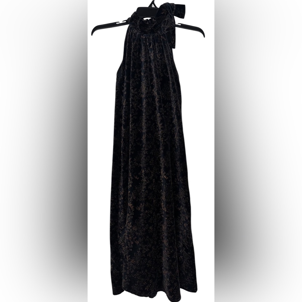 Victoria Dunn Elegant Floral Black Halter Dress with Bow sz XS 100% cotton